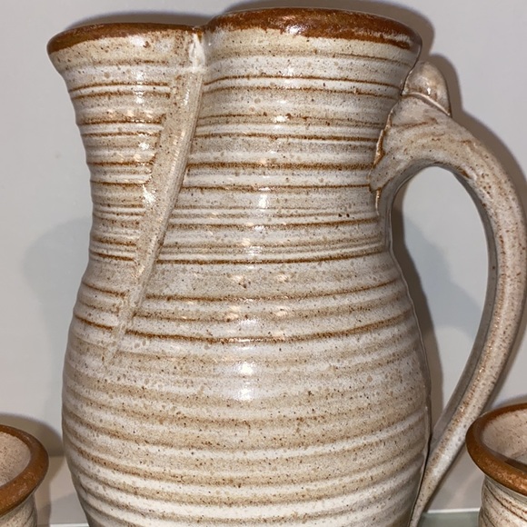 Glazed Hand Crafted Decorative Clay Pitcher and Cup Set-of 2 - Picture 2 of 16